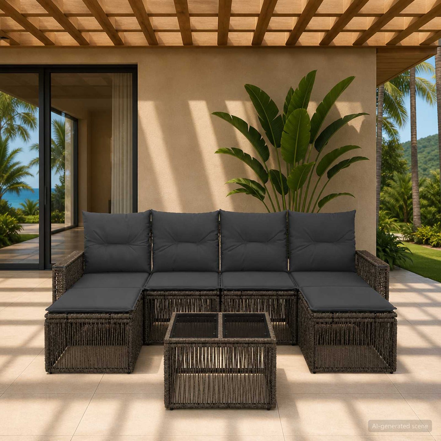 Gartensofa-set 7 stk. Grau und Dunkelgrau Poly-Rattan