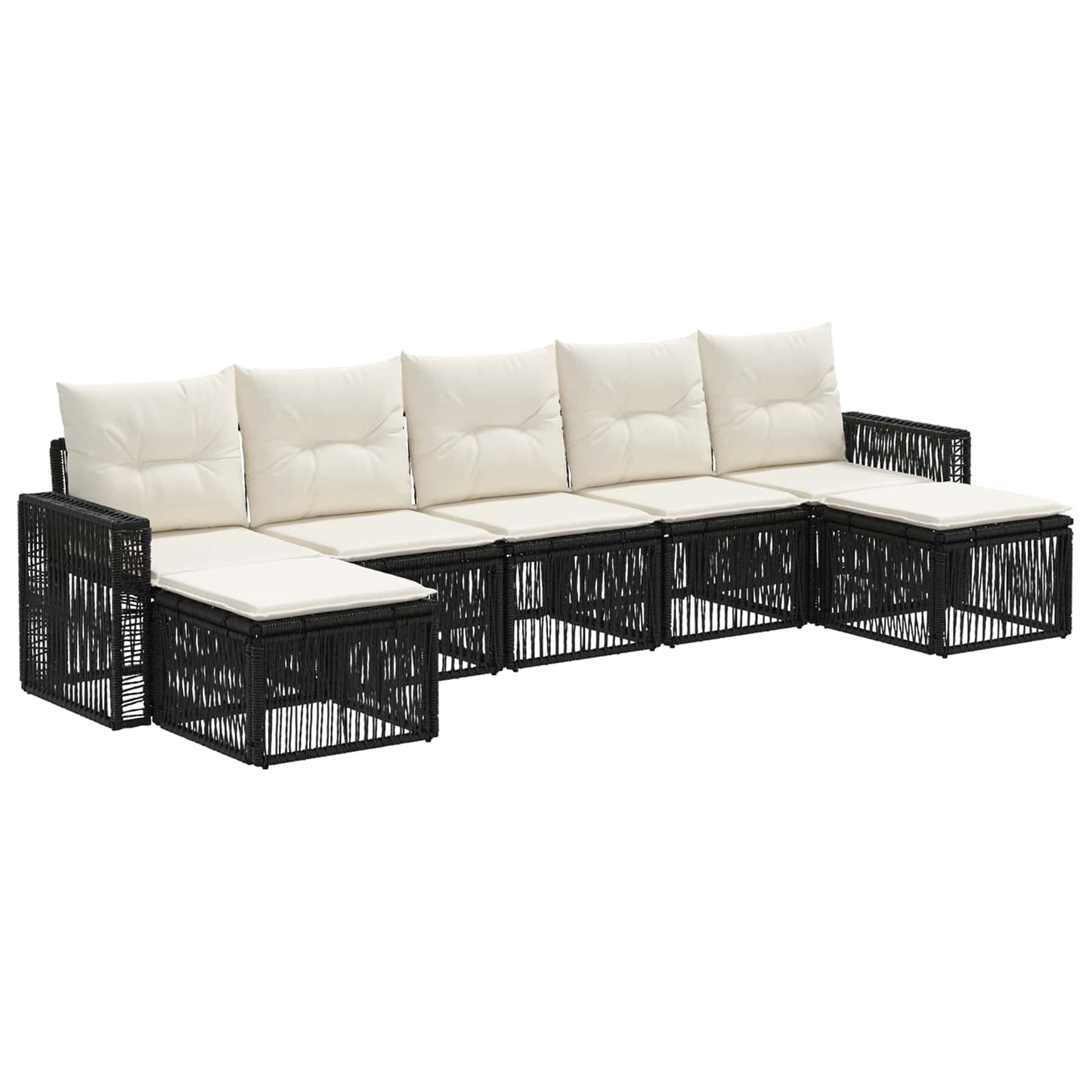 Gartensofa-set 7 stk. Schwarz und Cremeweiß Poly-Rattan