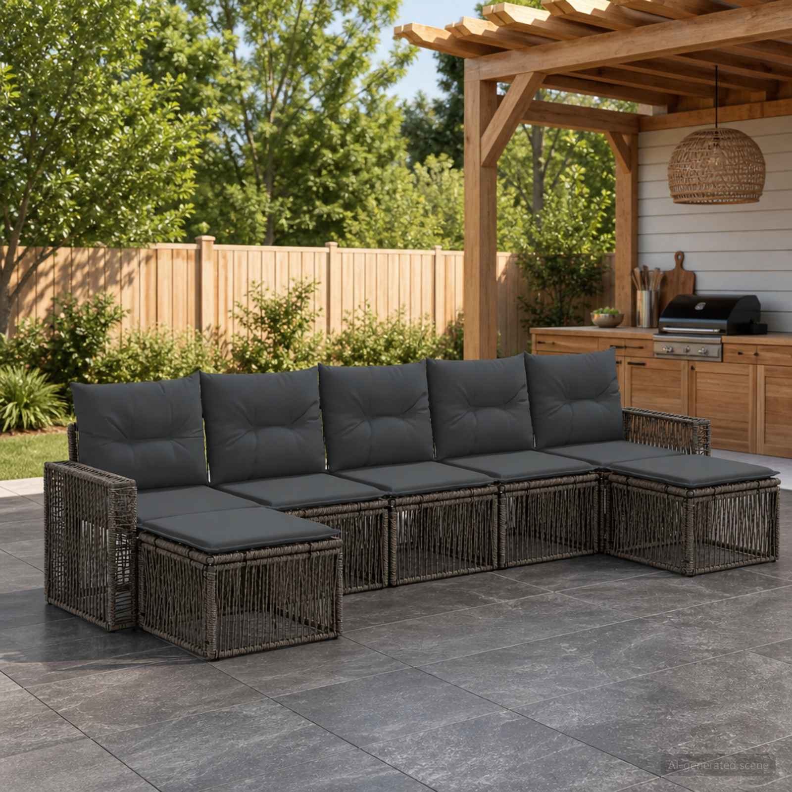 Gartensofa-set 7 stk. Grau und Dunkelgrau Poly-Rattan