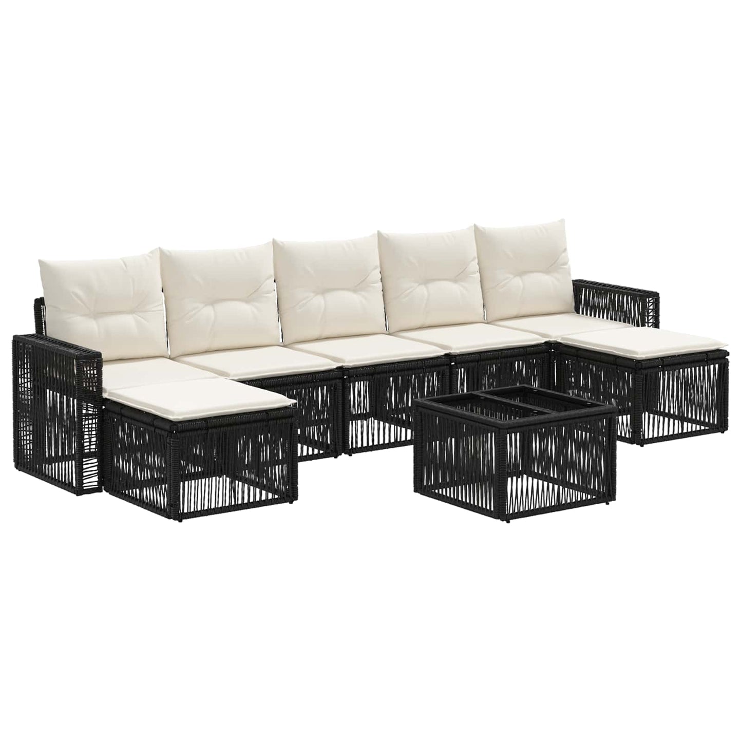 Gartensofa-set 8 stk. Schwarz und Cremeweiß Poly-Rattan