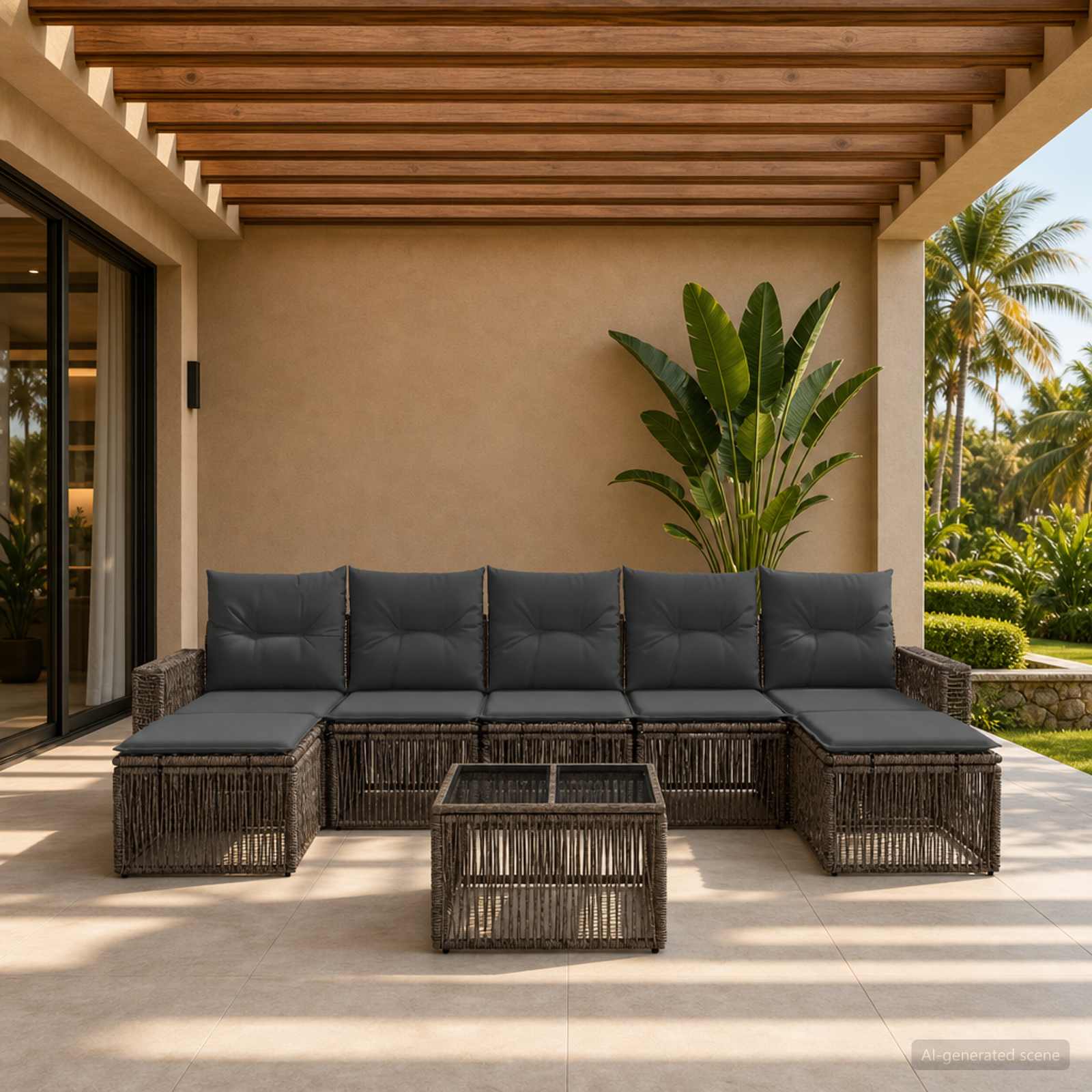Gartensofa-set 8 stk. Grau und Dunkelgrau Poly-Rattan