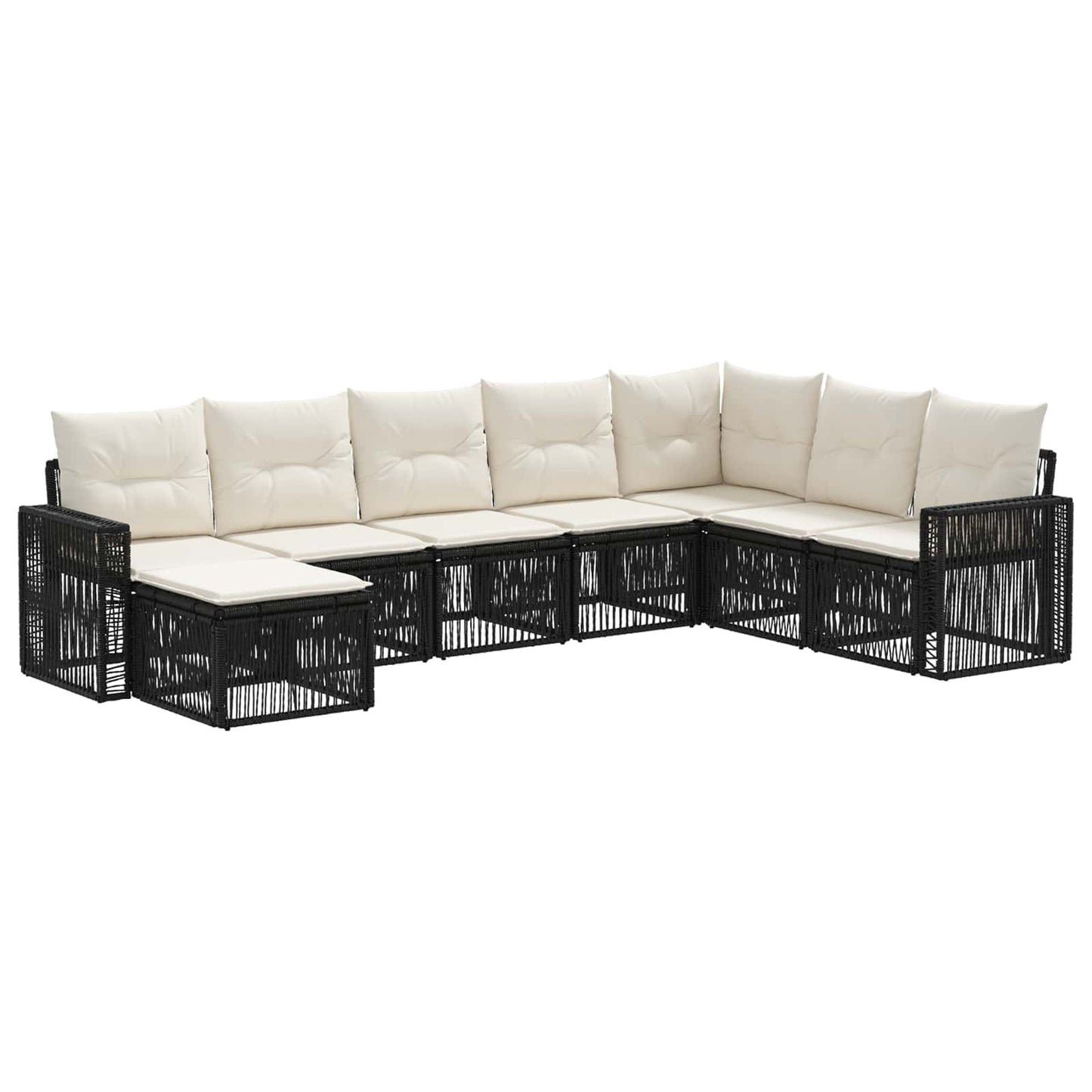 Gartensofa-set 8 pcs Schwarz und Cremeweiß Poly-Rattan