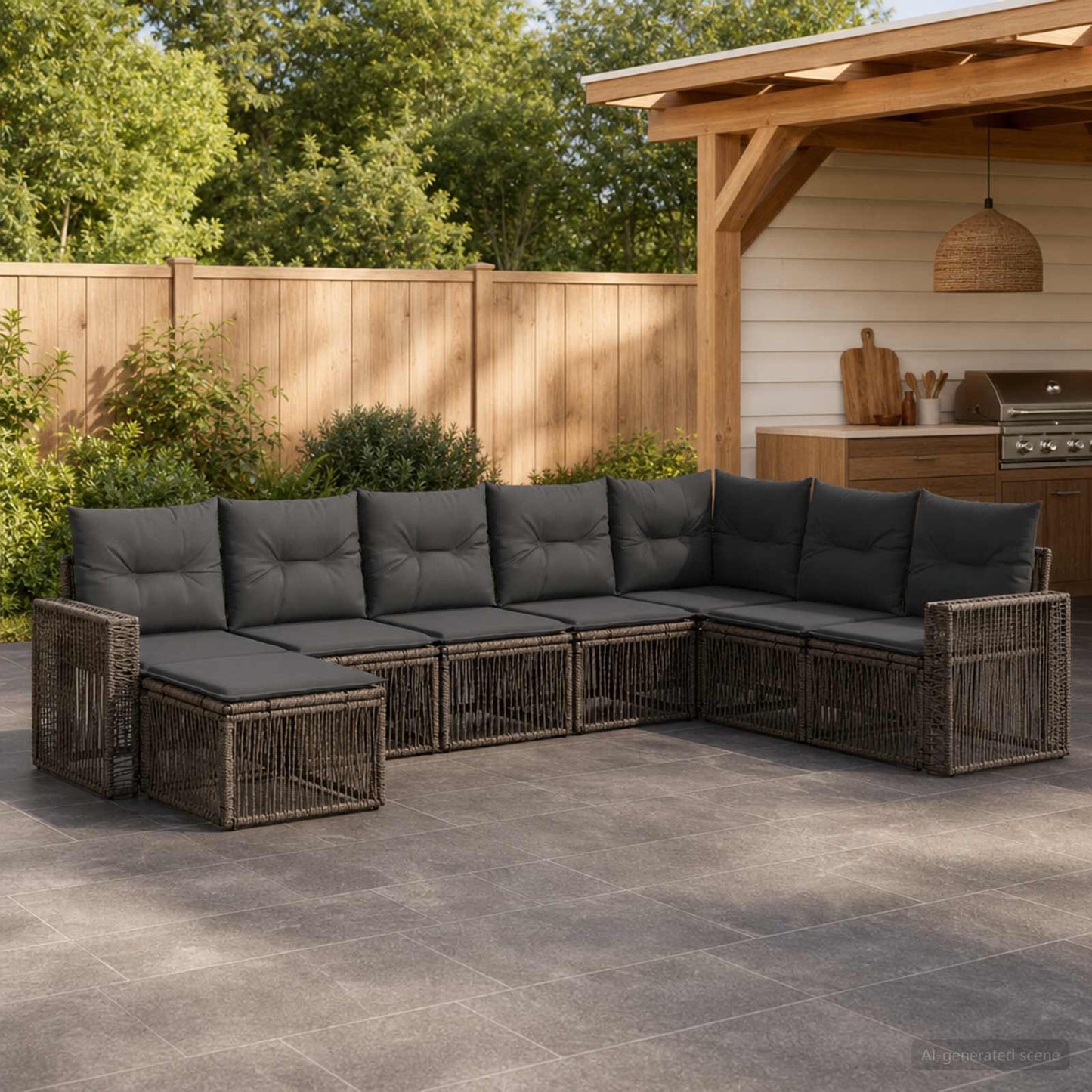 Gartensofa-set 8 stk. Grau und Dunkelgrau Poly-Rattan
