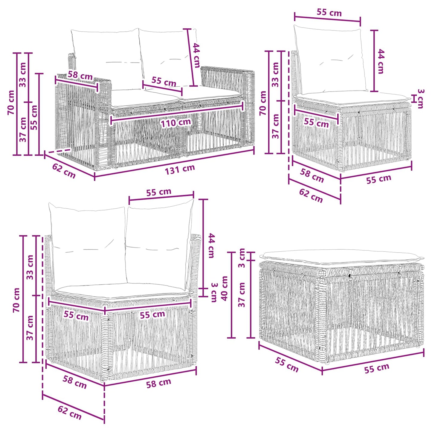 Gartensofa-set 8 stk. Grau und Dunkelgrau Poly-Rattan