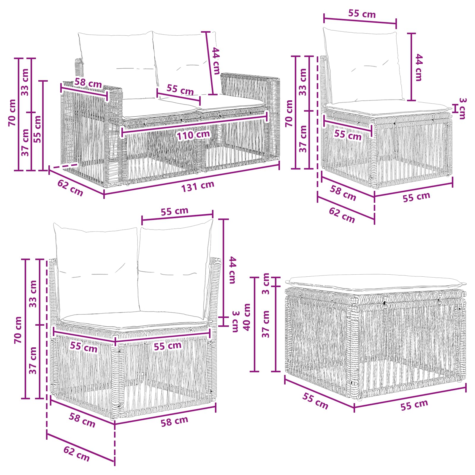 Gartensofa-set 8 stk. Grau und Dunkelgrau Poly-Rattan