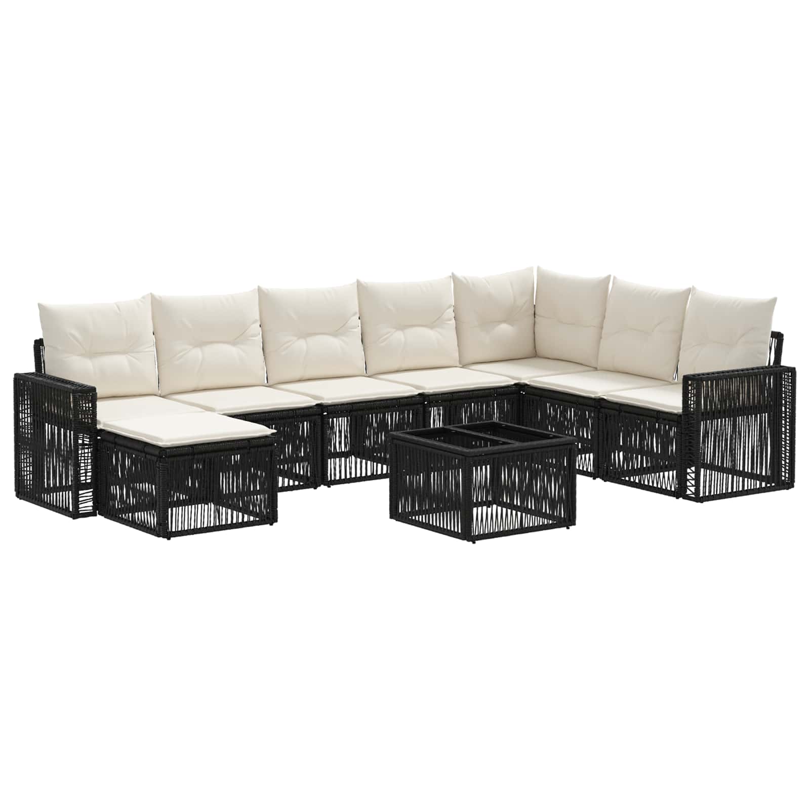 Gartensofa-set 9 stk. Schwarz und Cremeweiß Poly-Rattan