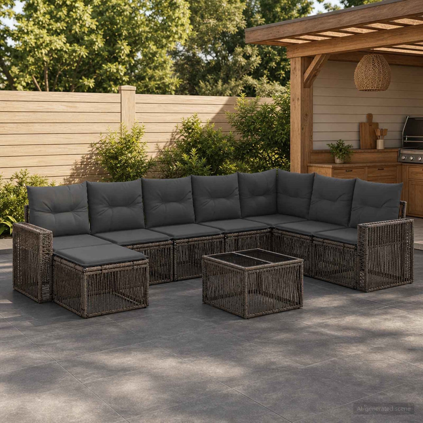 Gartensofa-set 9 stk. Grau und Dunkelgrau Poly-Rattan