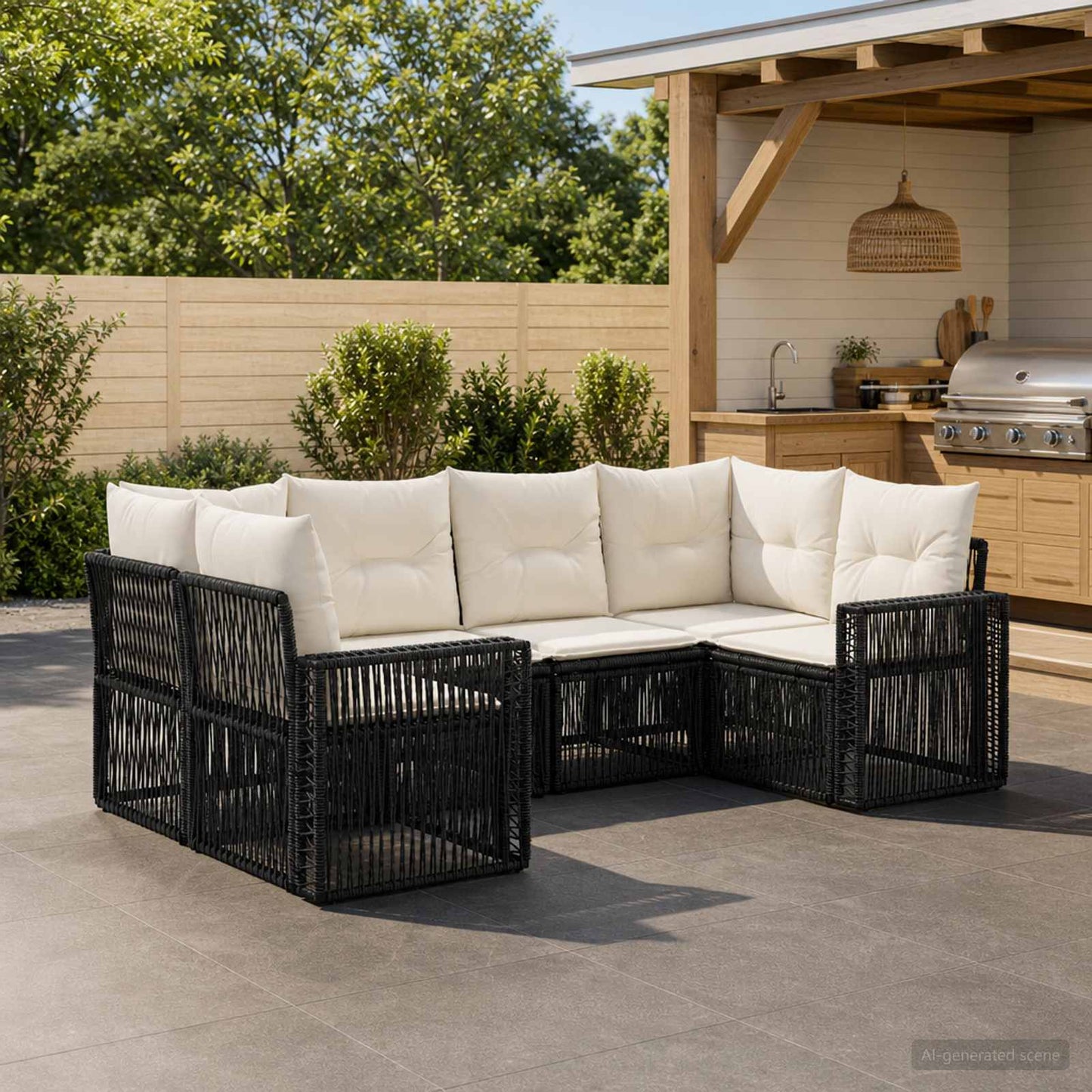 Gartensofa-set 6 stk. 6-Sitzanzahl Schwarz und Cremeweiß