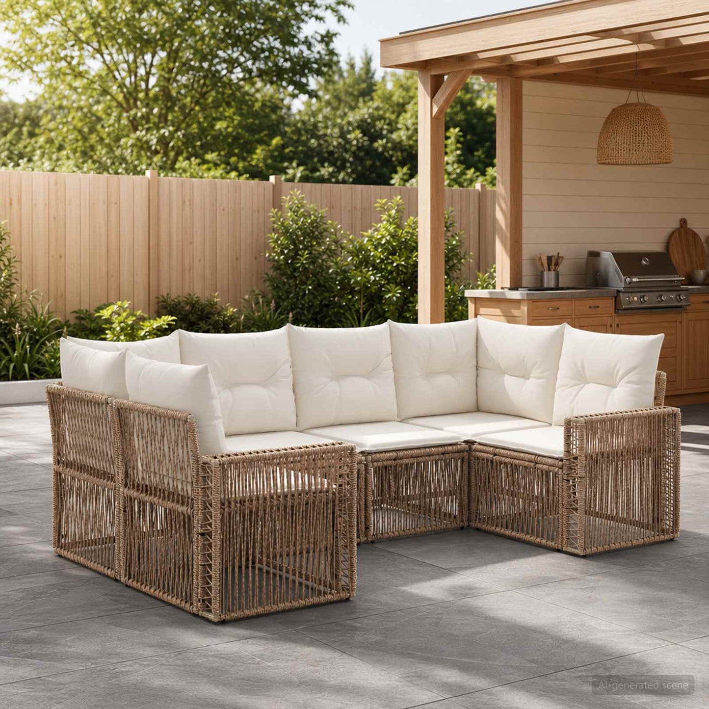 Gartensofa-set 6 stk. 6-Sitzanzahl Beige und Cremeweiß