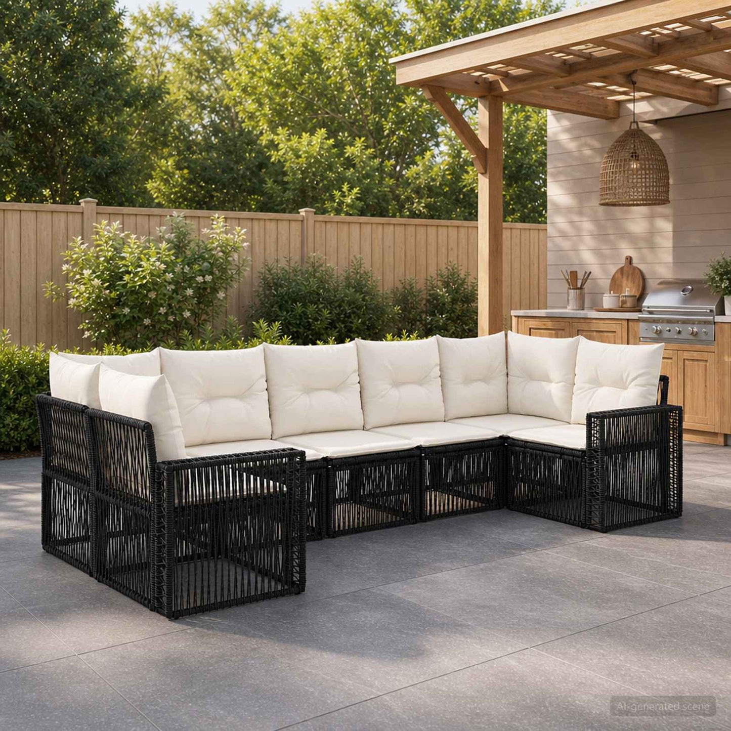 Gartensofa-set 7 stk. 7-Sitzanzahl Schwarz und Cremeweiß
