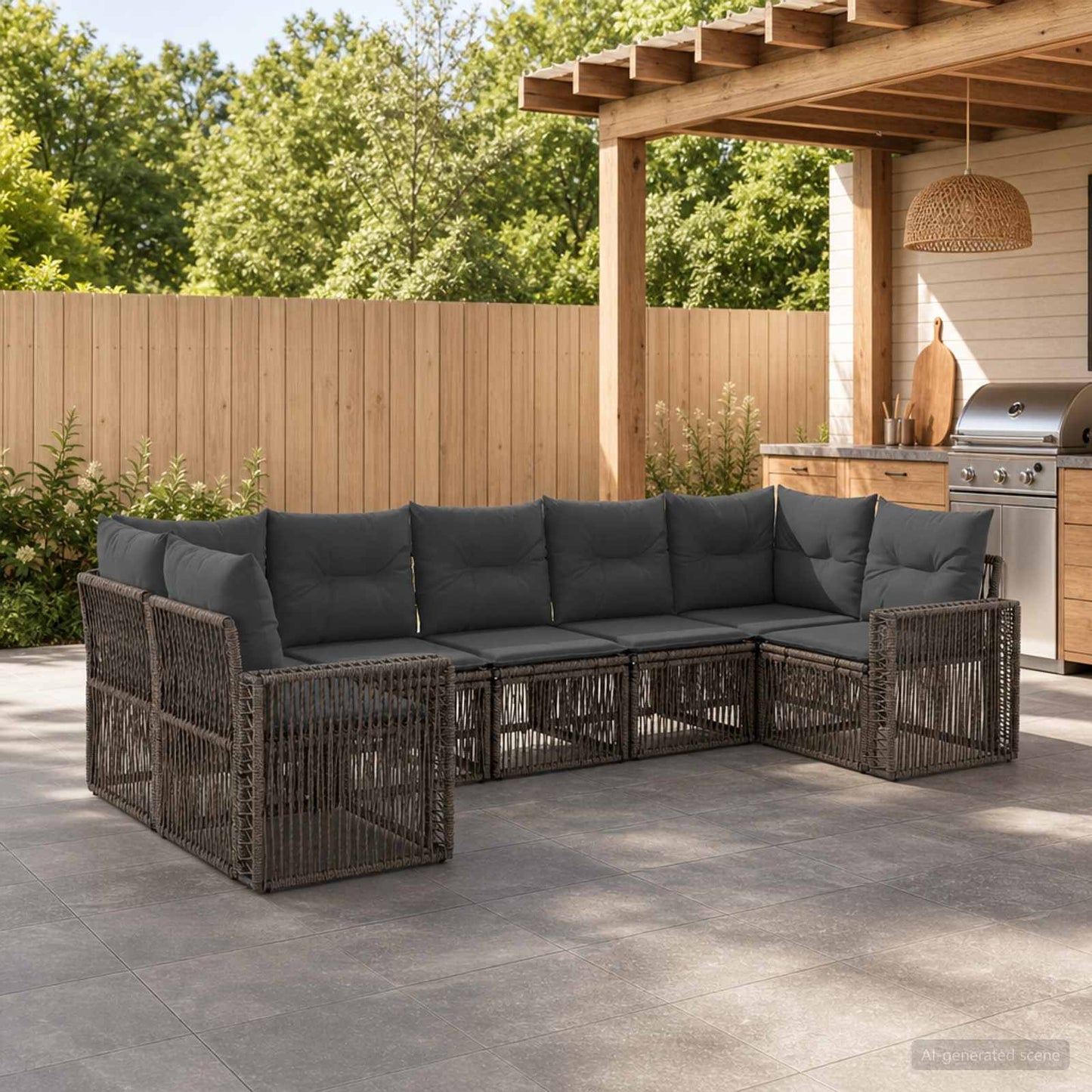 Gartensofa-set 7 stk. 7-Sitzanzahl Grau und Dunkelgrau