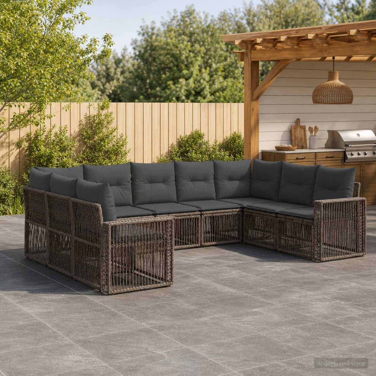 Gartensofa-set 9 stk. Grau und Dunkelgrau Poly-Rattan