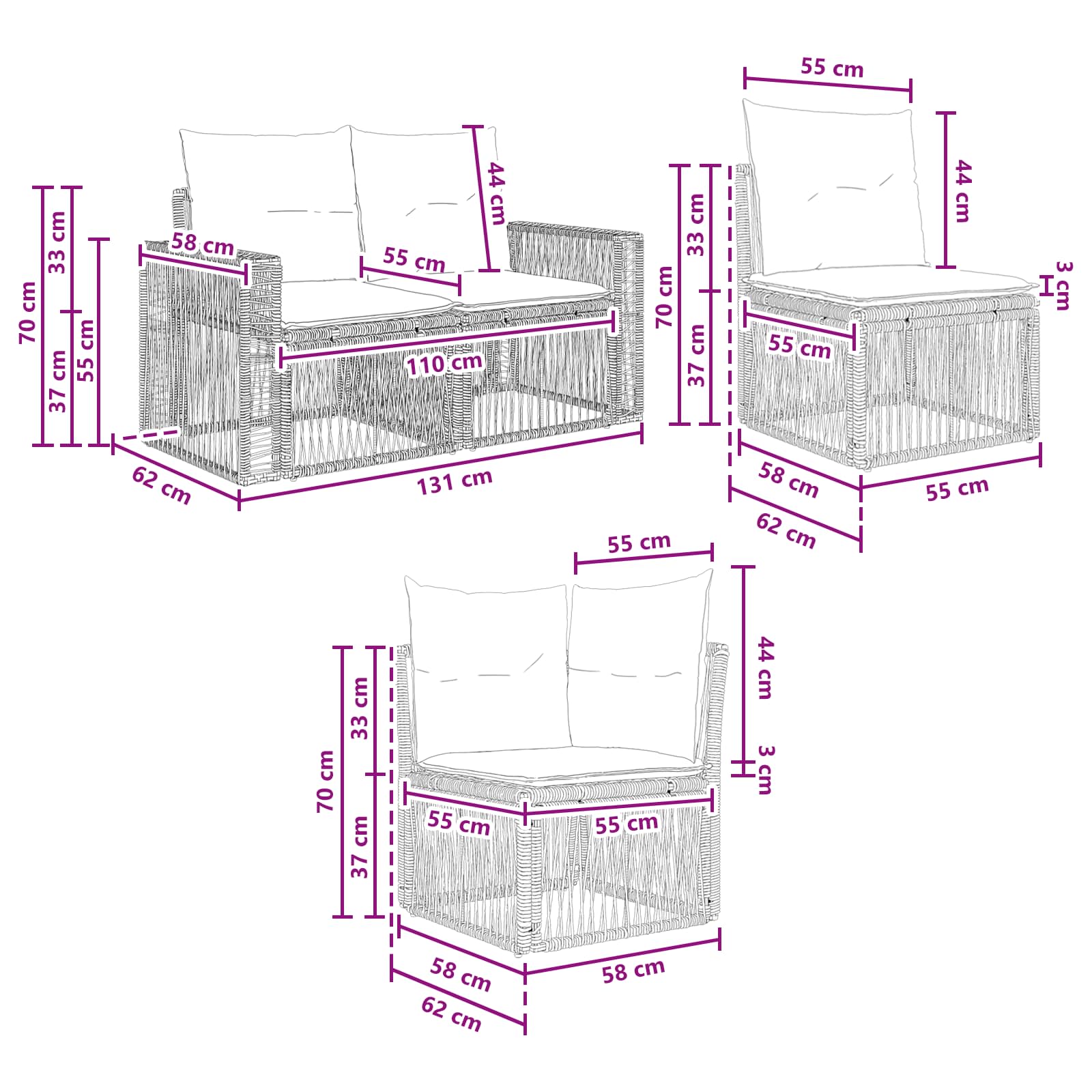 Gartensofa-set 9 stk. Grau und Dunkelgrau Poly-Rattan