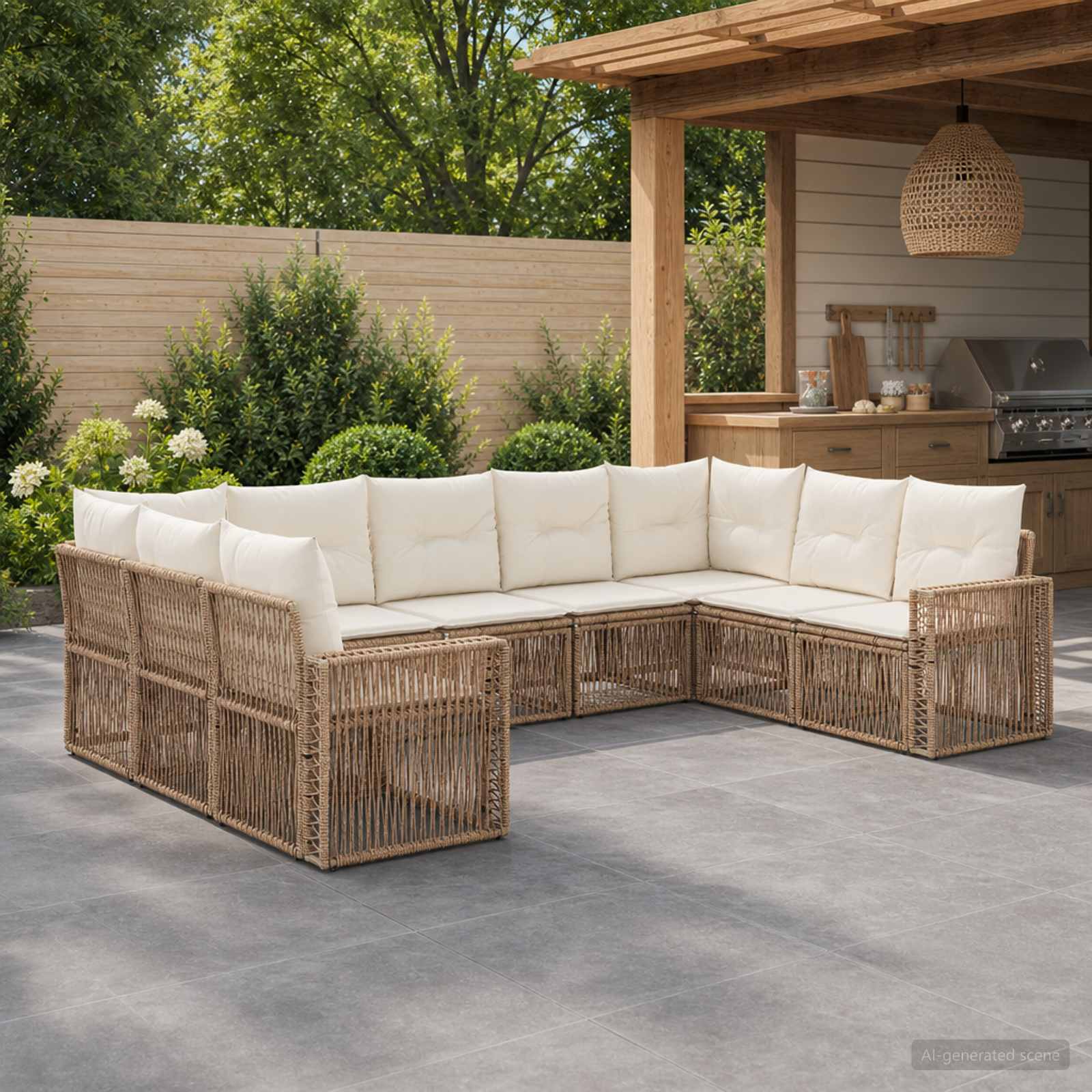 Gartensofa-set 9 pcs Beige und Cremeweiß Poly-Rattan