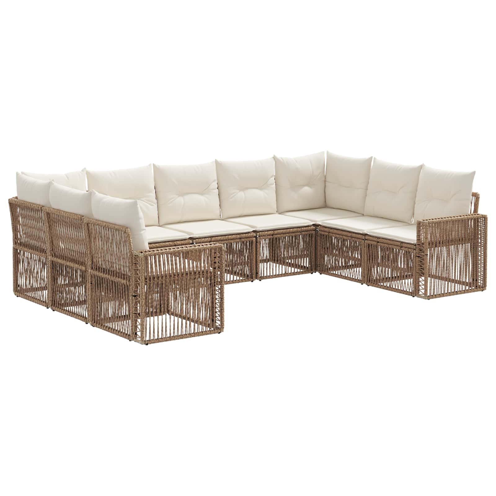 Gartensofa-set 9 pcs Beige und Cremeweiß Poly-Rattan