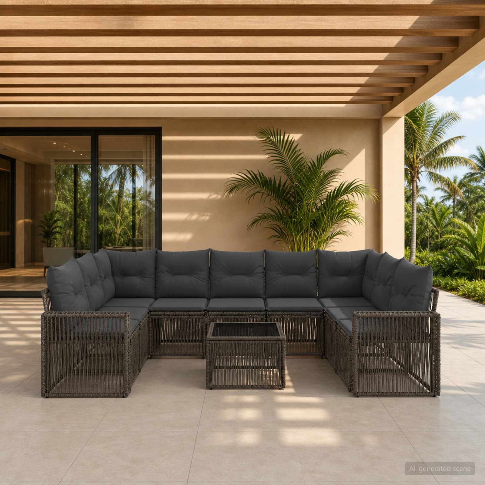 Gartensofa-set 10 stk. Grau und Dunkelgrau Poly-Rattan