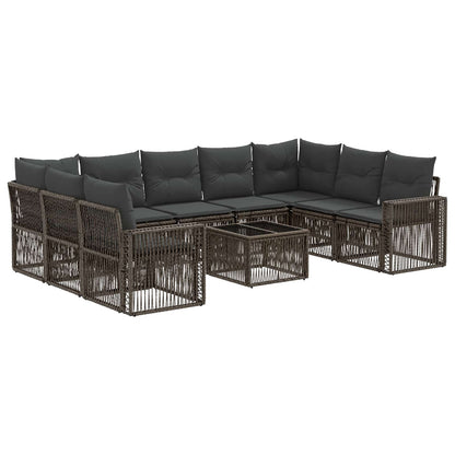 Gartensofa-set 10 stk. Grau und Dunkelgrau Poly-Rattan