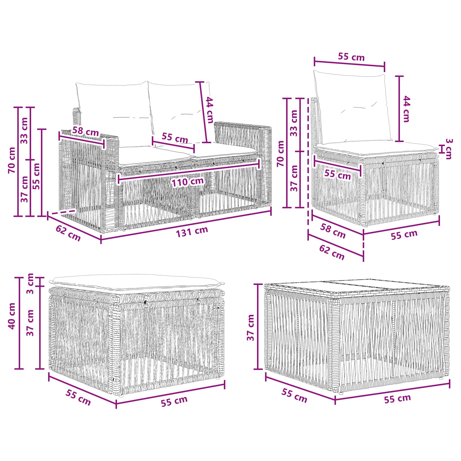 Gartensofa-set 10 stk. Grau und Dunkelgrau Poly-Rattan