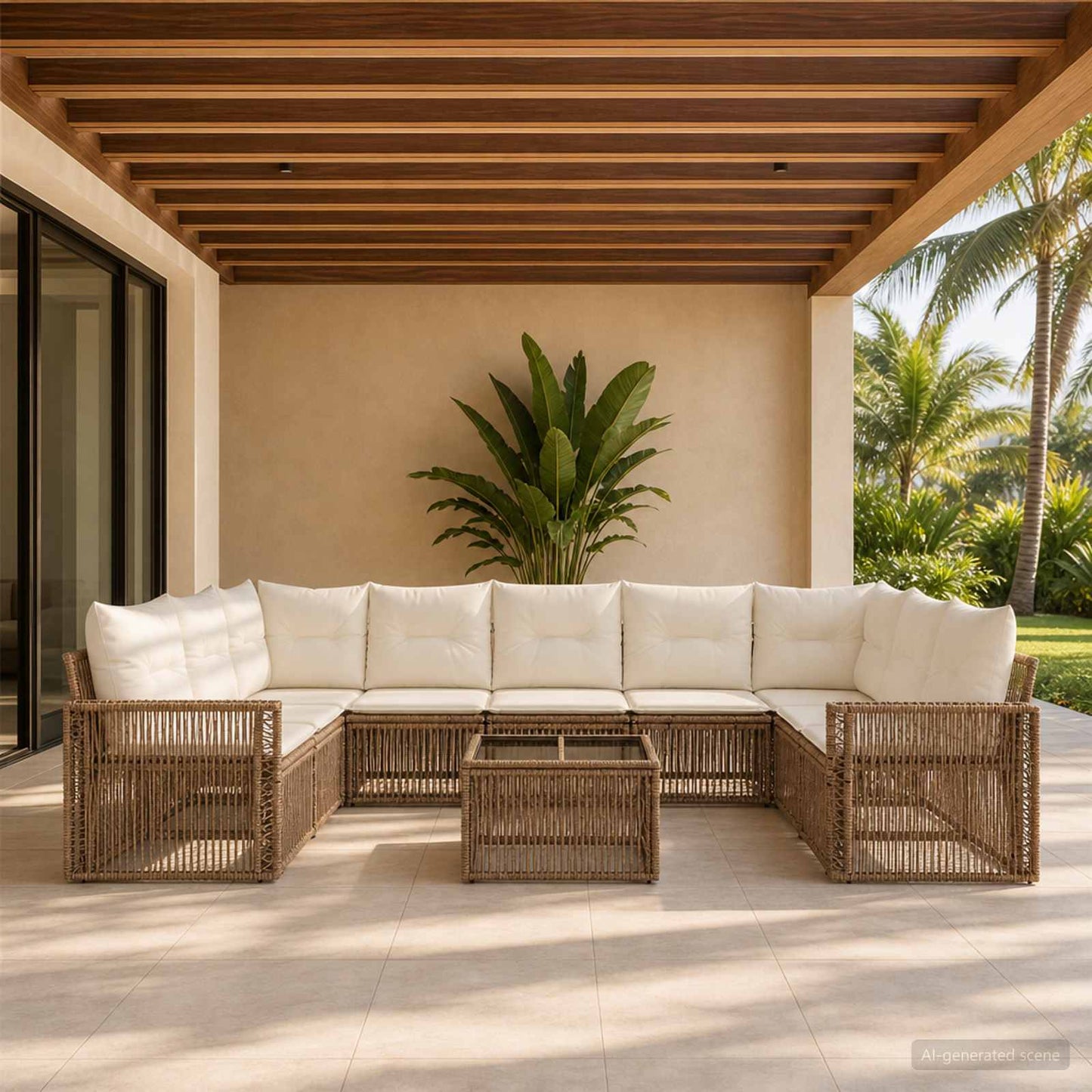 Gartensofa-set 10 pcs Beige und Cremeweiß Poly-Rattan