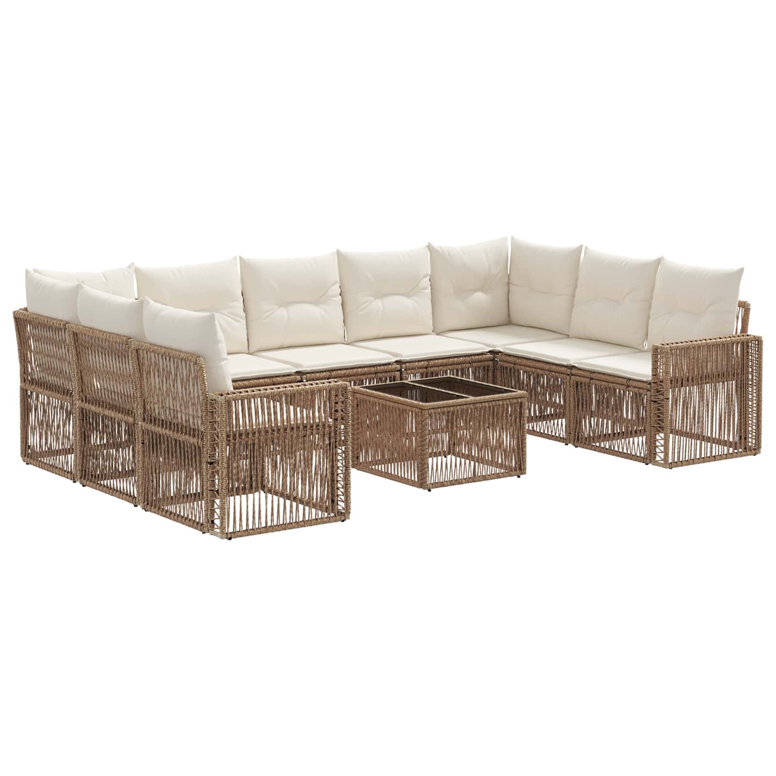 Gartensofa-set 10 pcs Beige und Cremeweiß Poly-Rattan