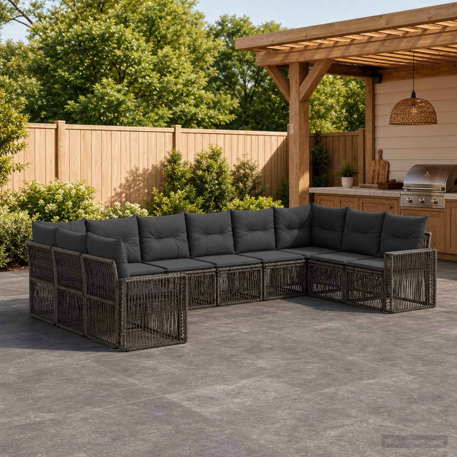 Gartensofa-set 10 pcs Grau und Dunkelgrau Poly-Rattan