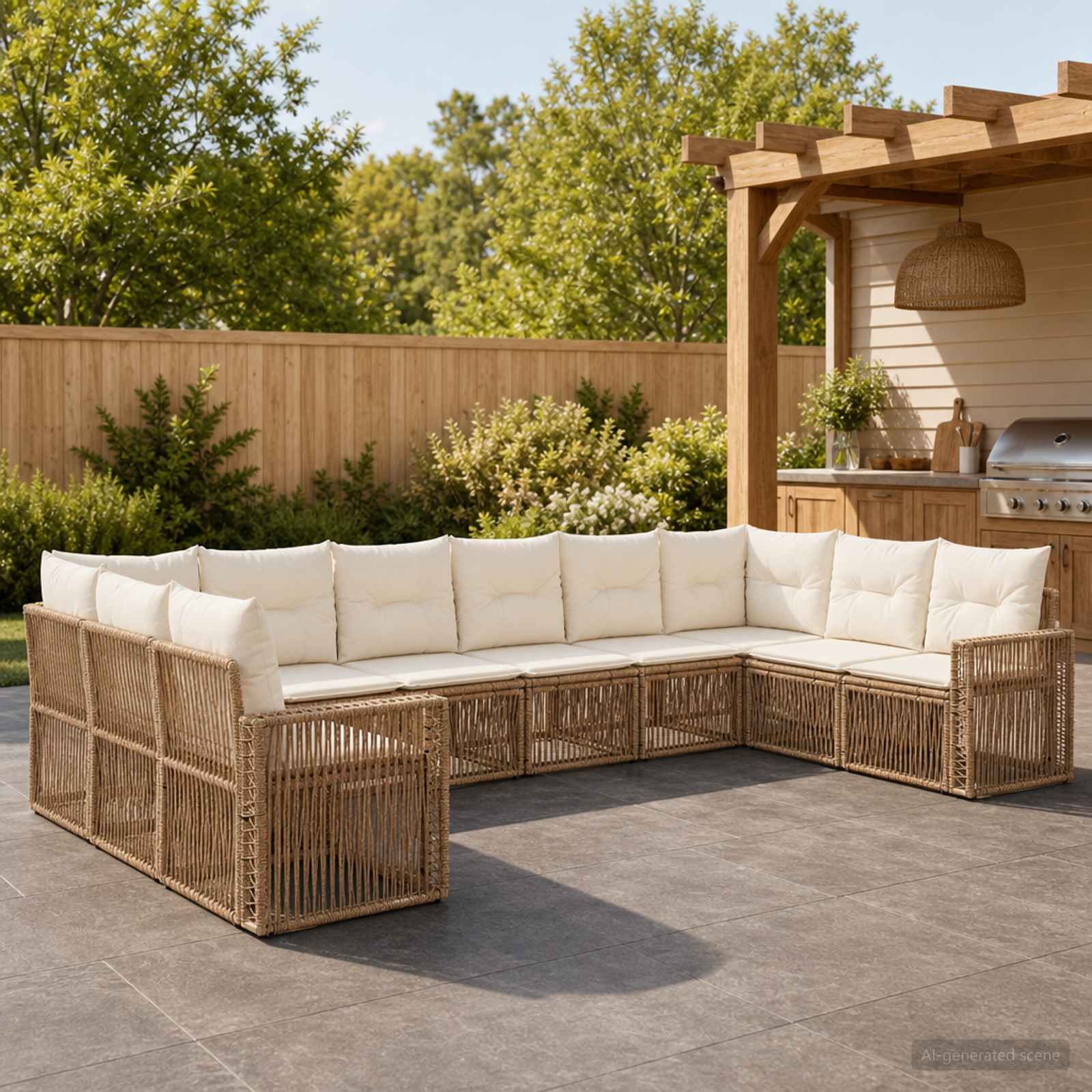 Gartensofa-set 10 pcs Beige und Cremeweiß Poly-Rattan
