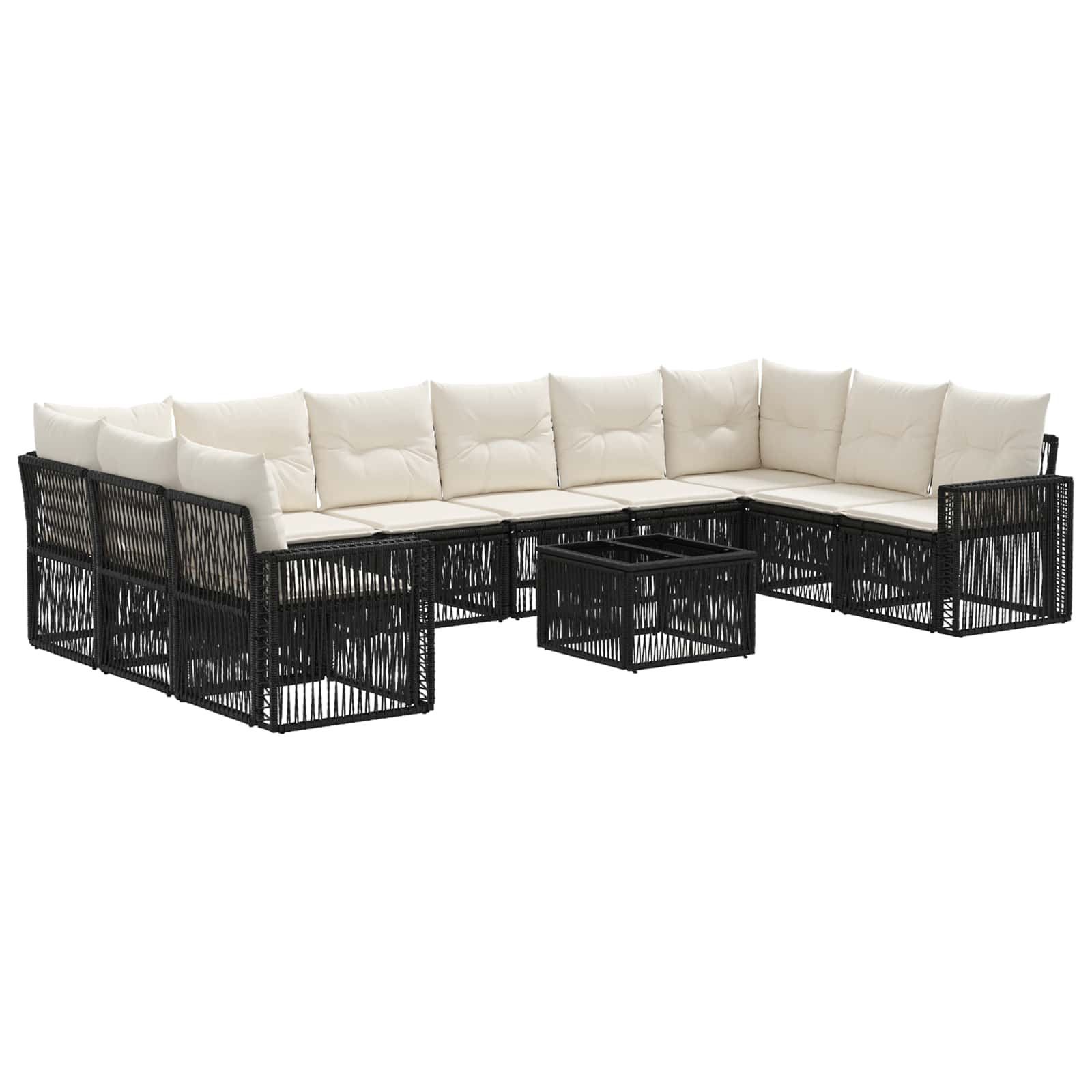Gartensofa-set 11 stk. Schwarz und Cremeweiß Poly-Rattan