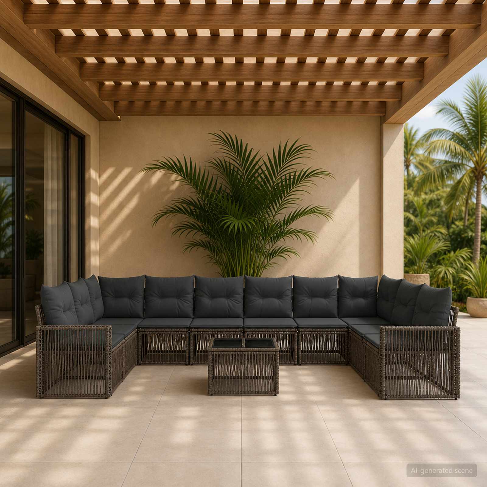 Gartensofa-set 11 stk. Grau und Dunkelgrau Poly-Rattan