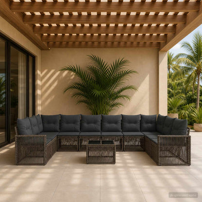 Gartensofa-set 11 stk. Grau und Dunkelgrau Poly-Rattan