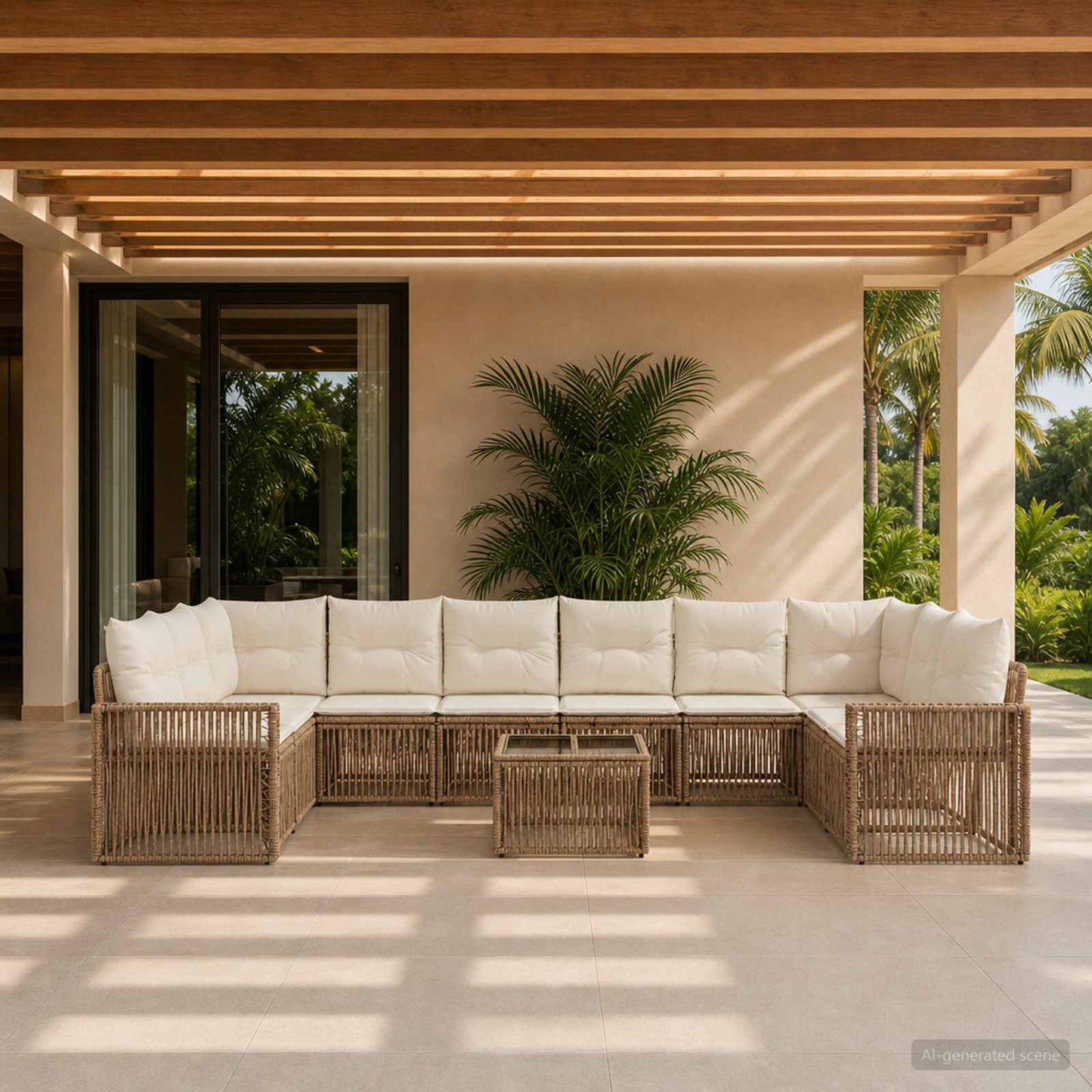 Gartensofa-set 11 pcs Beige und Cremeweiß Poly-Rattan