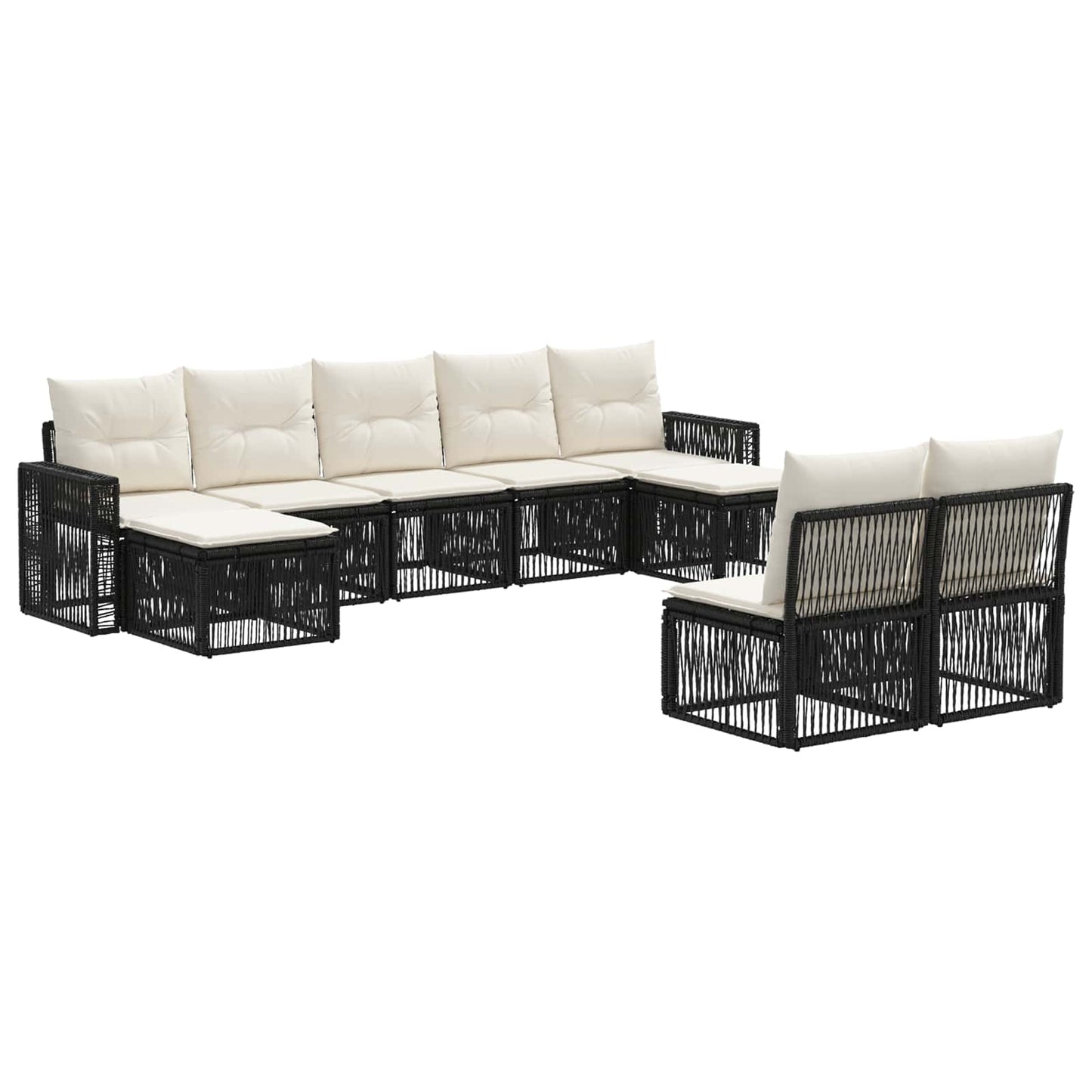 Gartensofa-set 9 pcs Schwarz und Cremeweiß Poly-Rattan
