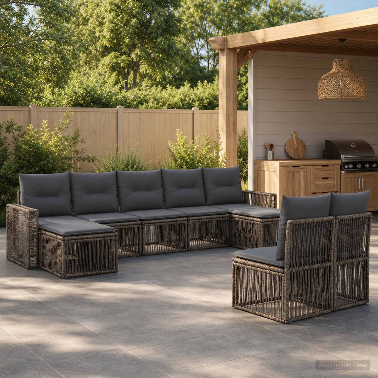 Gartensofa-set 9 stk. Grau und Dunkelgrau Poly-Rattan