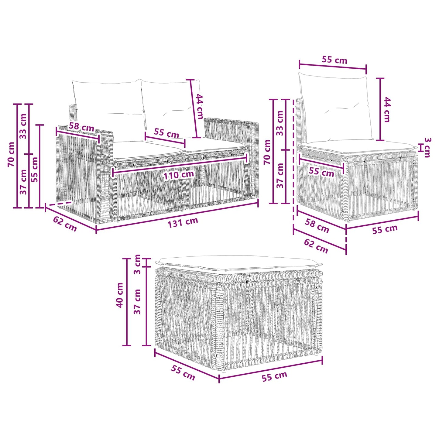 Gartensofa-set 9 stk. Grau und Dunkelgrau Poly-Rattan