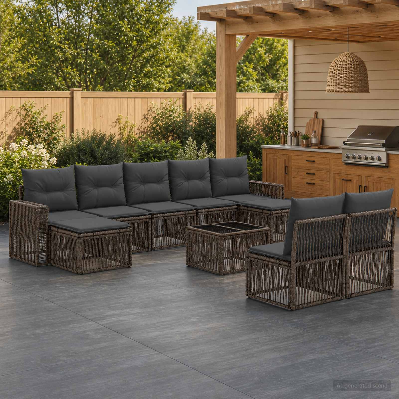 Gartensofa-set 10 stk. Grau und Dunkelgrau Poly-Rattan