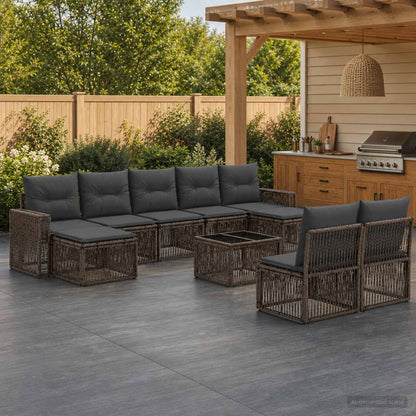 Gartensofa-set 10 stk. Grau und Dunkelgrau Poly-Rattan