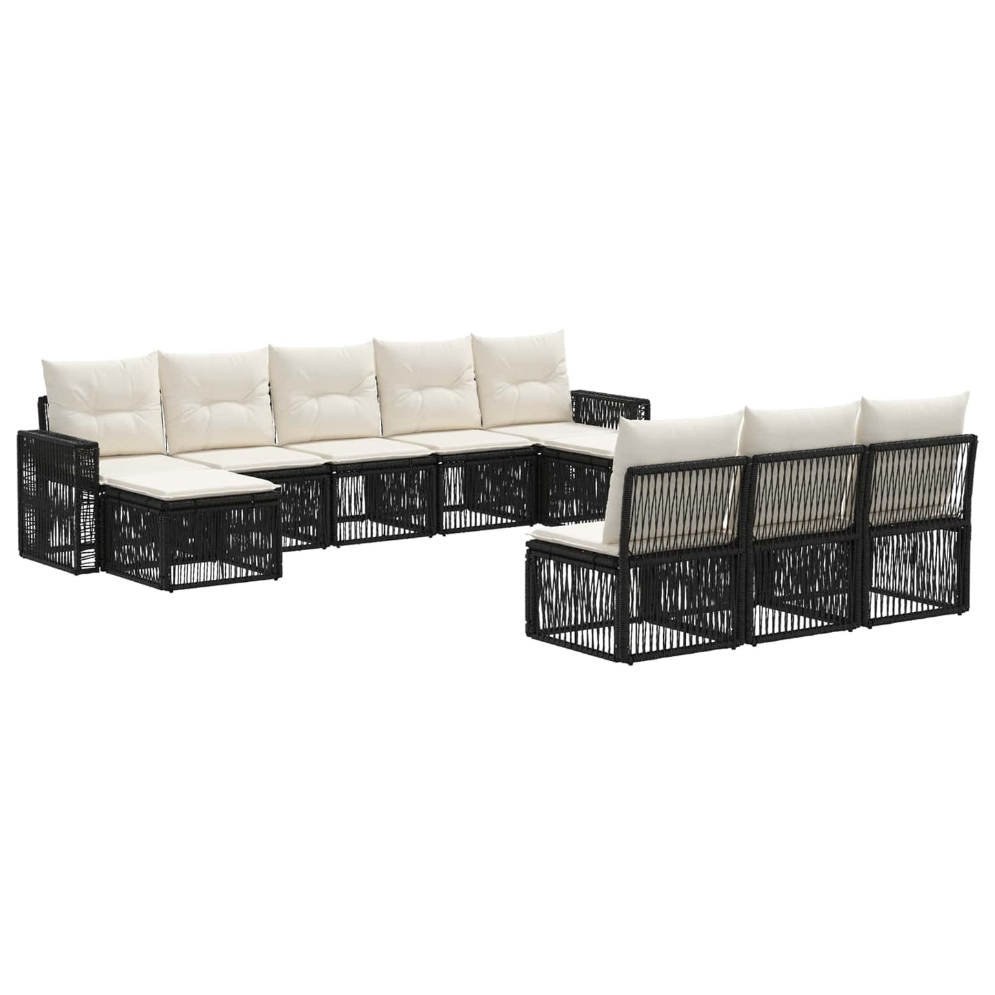 Gartensofa-set 10 pcs Schwarz und Cremeweiß Poly-Rattan