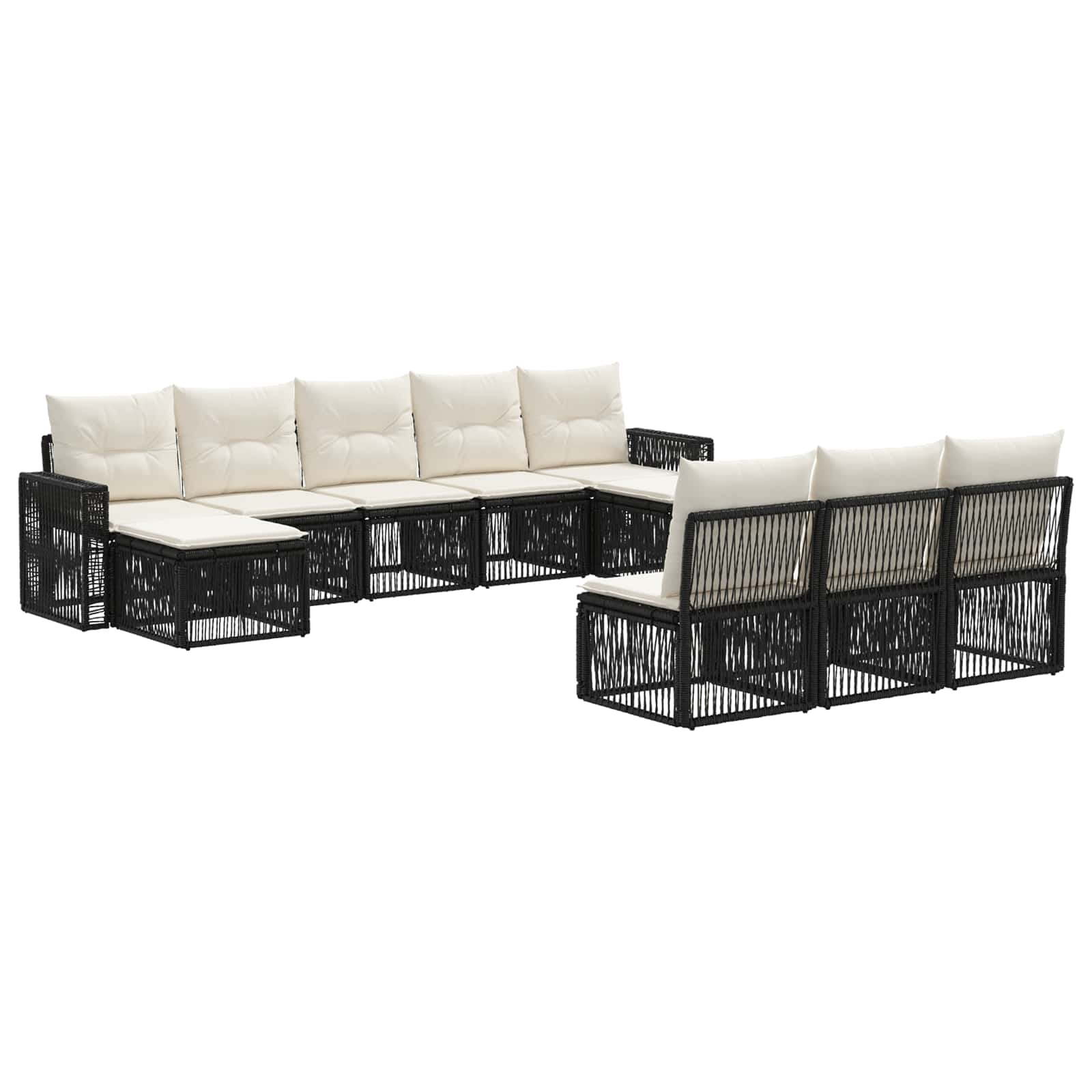 Gartensofa-set 10 pcs Schwarz und Cremeweiß Poly-Rattan