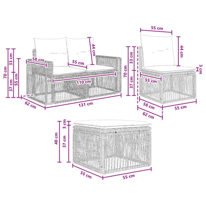 Gartensofa-set 10 stk. Schwarz und Cremeweiß Poly-Rattan