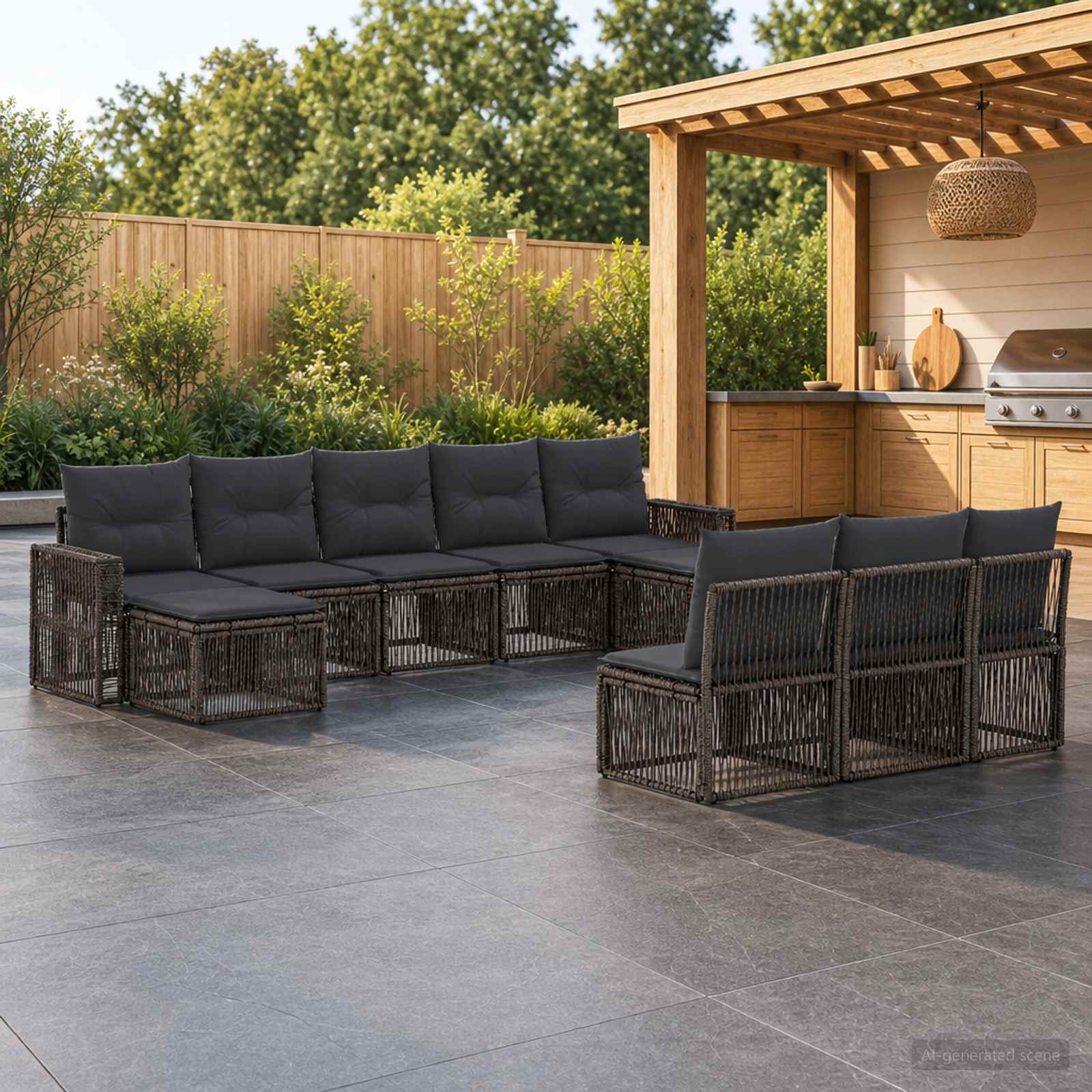 Gartensofa-set 10 stk. Grau und Dunkelgrau Poly-Rattan