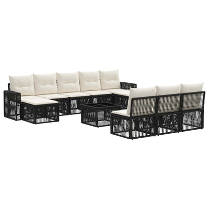 Gartensofa-set 11 stk. Schwarz und Cremeweiß Poly-Rattan