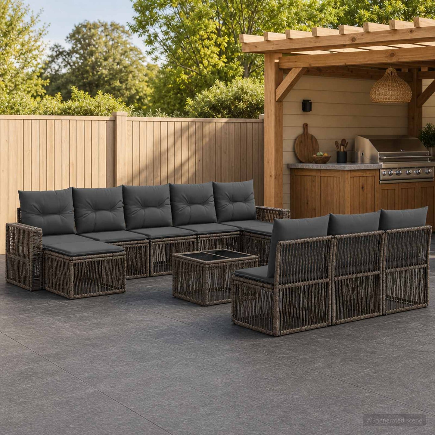 Gartensofa-set 11 stk. Grau und Dunkelgrau Poly-Rattan