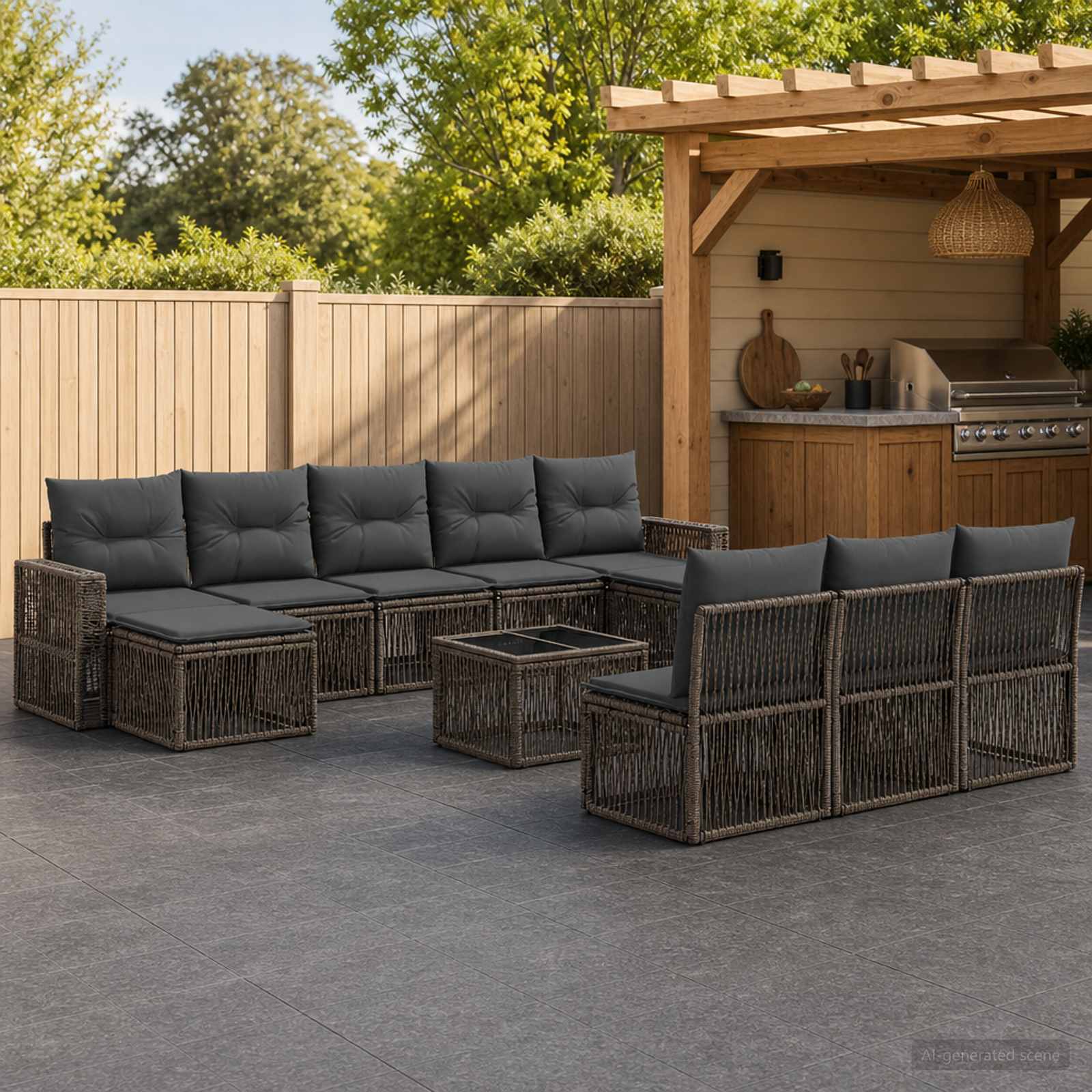 Gartensofa-set 11 stk. Grau und Dunkelgrau Poly-Rattan