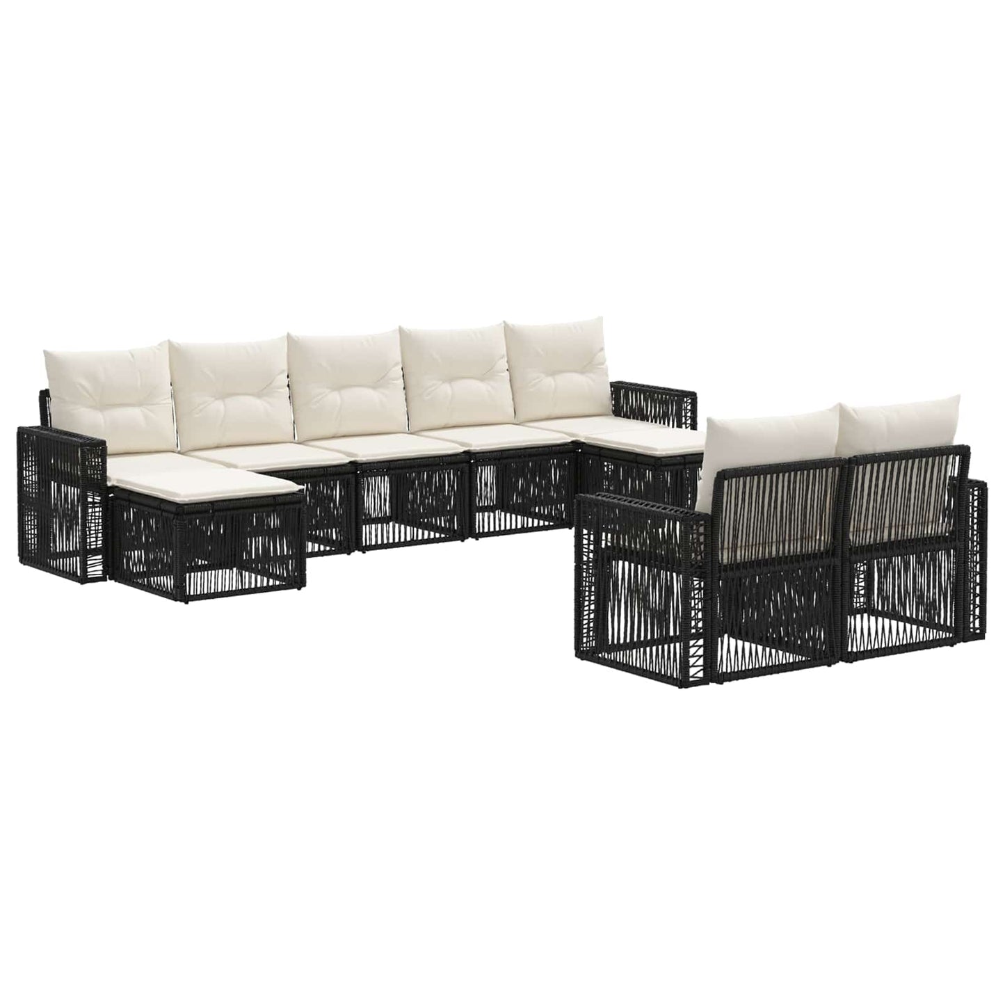 Gartensofa-set 9 pcs Schwarz und Cremeweiß Poly-Rattan