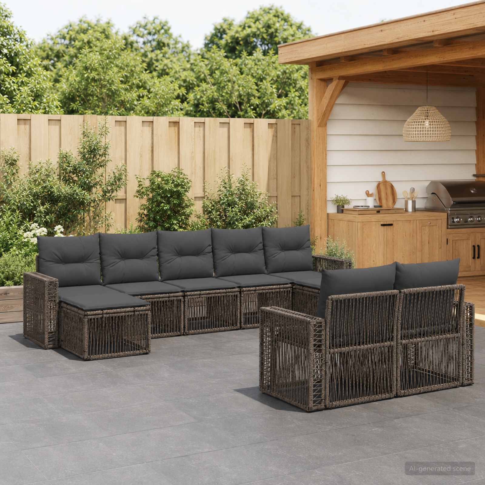 Gartensofa-set 9 stk. Grau und Dunkelgrau Poly-Rattan