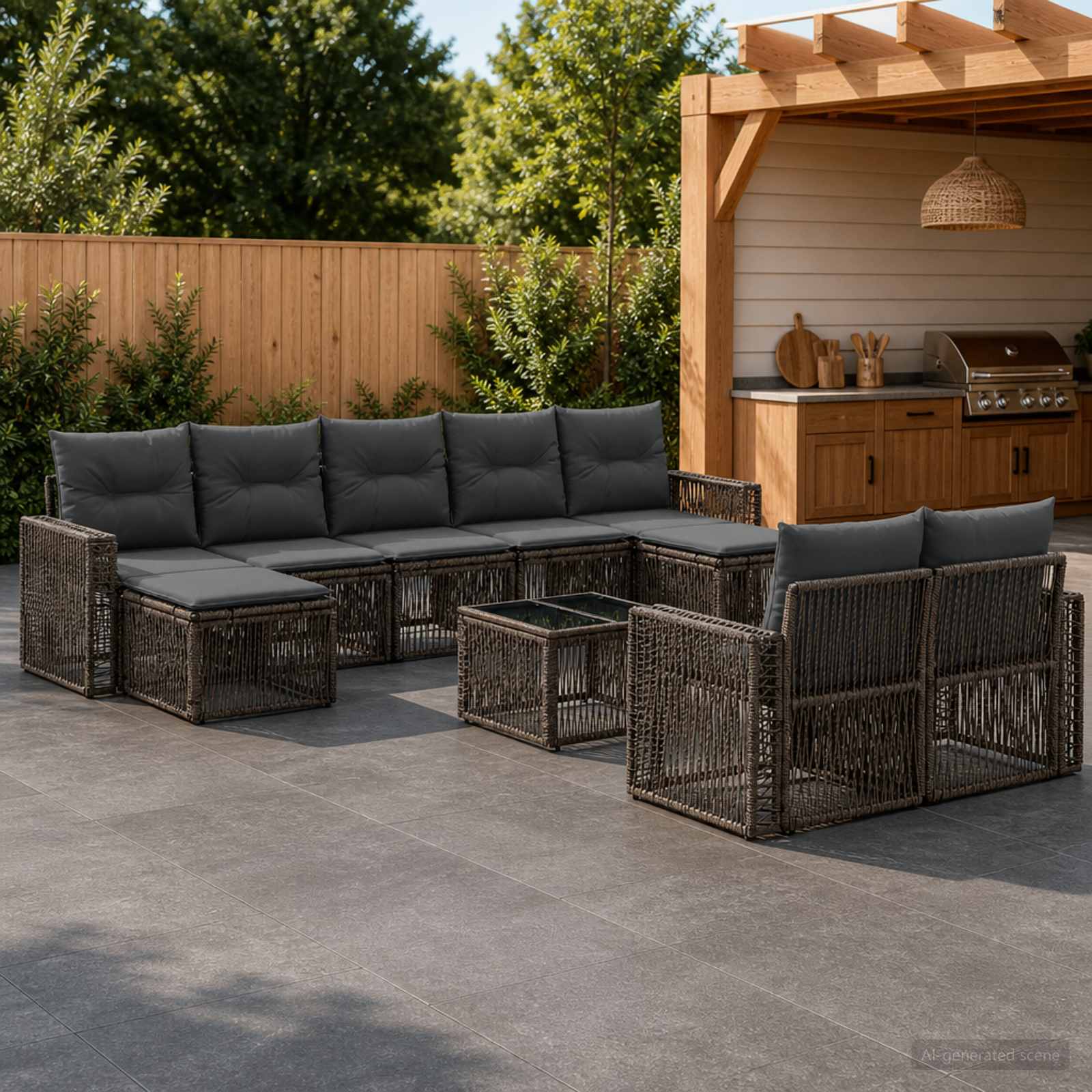 Gartensofa-set 10 stk. Grau und Dunkelgrau Poly-Rattan