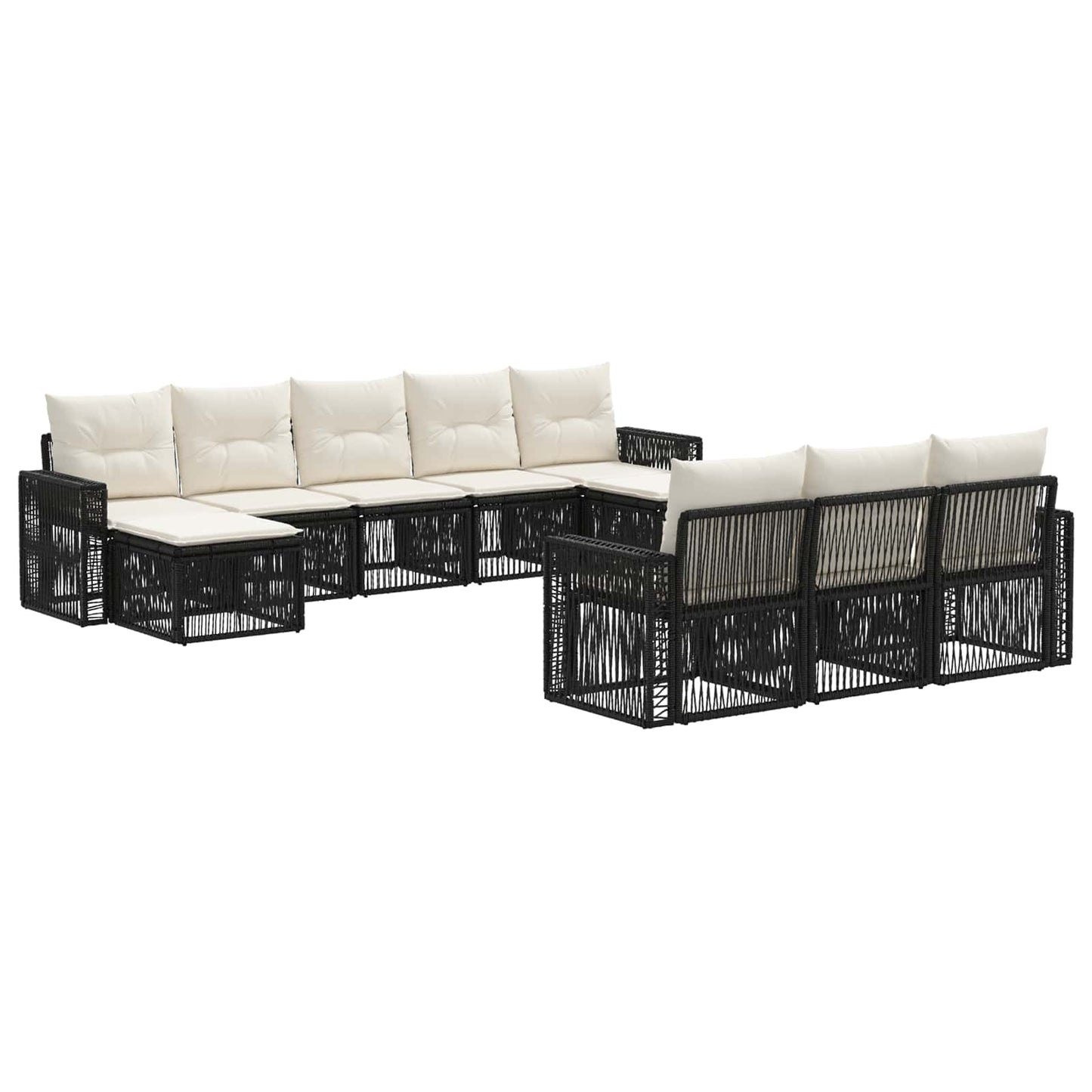 Gartensofa-set 10 pcs Schwarz und Cremeweiß Poly-Rattan