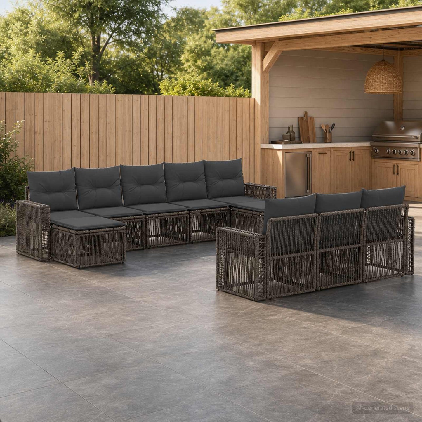 Gartensofa-set 10 stk. Grau und Dunkelgrau Poly-Rattan