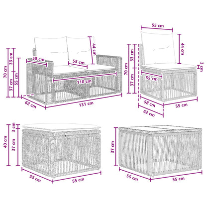Gartensofa-set 11 stk. Schwarz und Cremeweiß Poly-Rattan