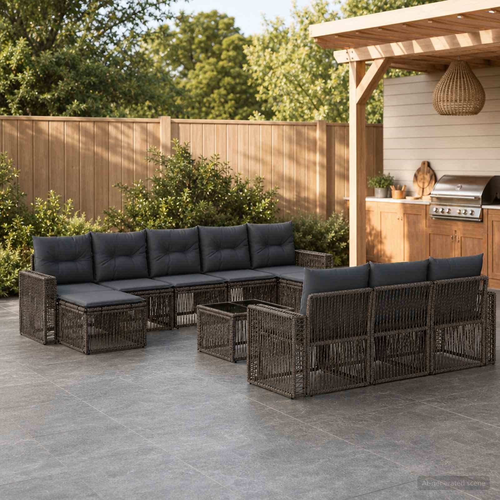 Gartensofa-set 11 stk. Grau und Dunkelgrau Poly-Rattan