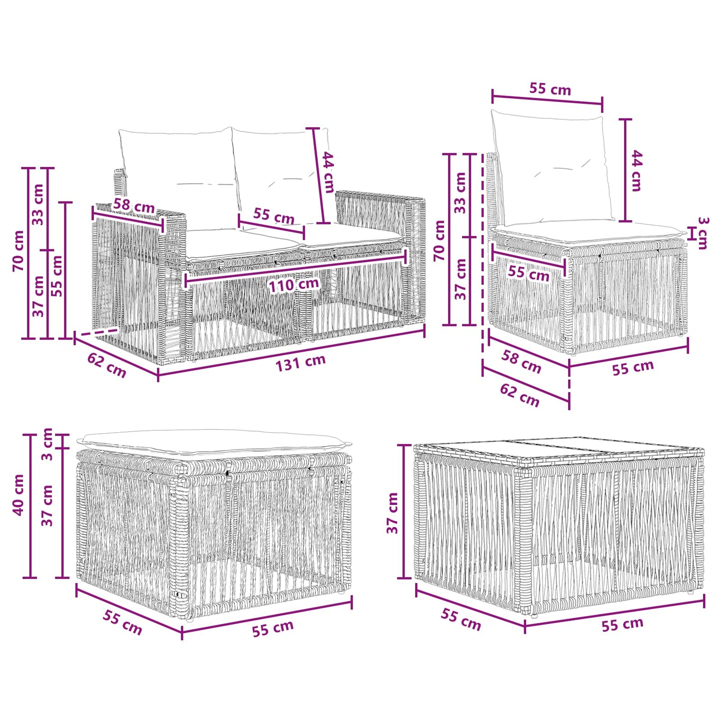 Gartensofa-set 11 stk. Grau und Dunkelgrau Poly-Rattan